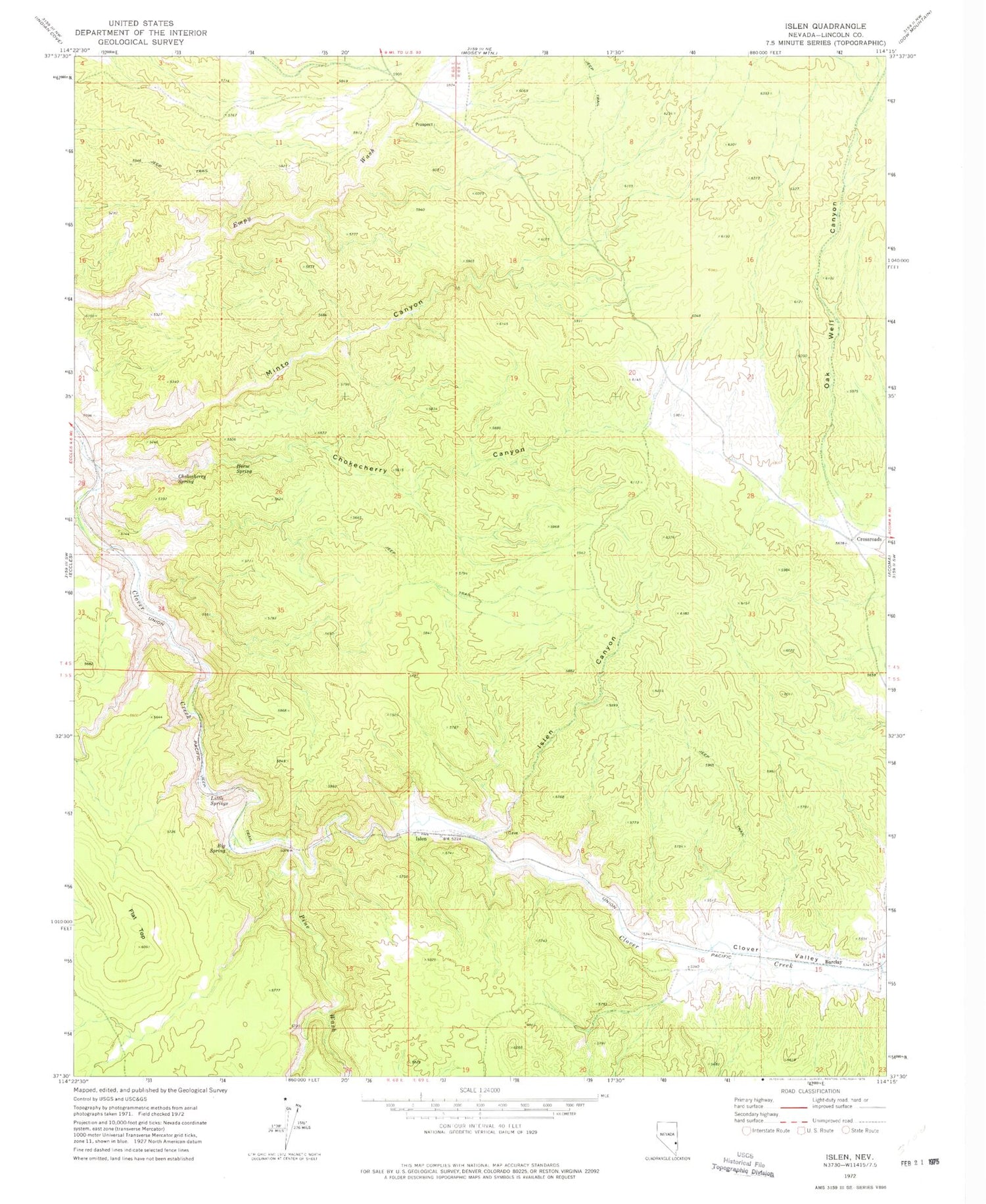 Classic USGS Islen Nevada 7.5'x7.5' Topo Map Image