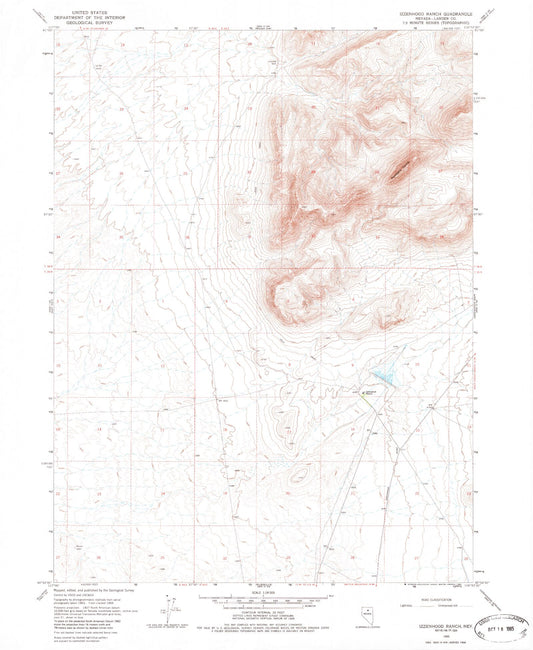 Classic USGS Izzenhood Ranch Nevada 7.5'x7.5' Topo Map Image