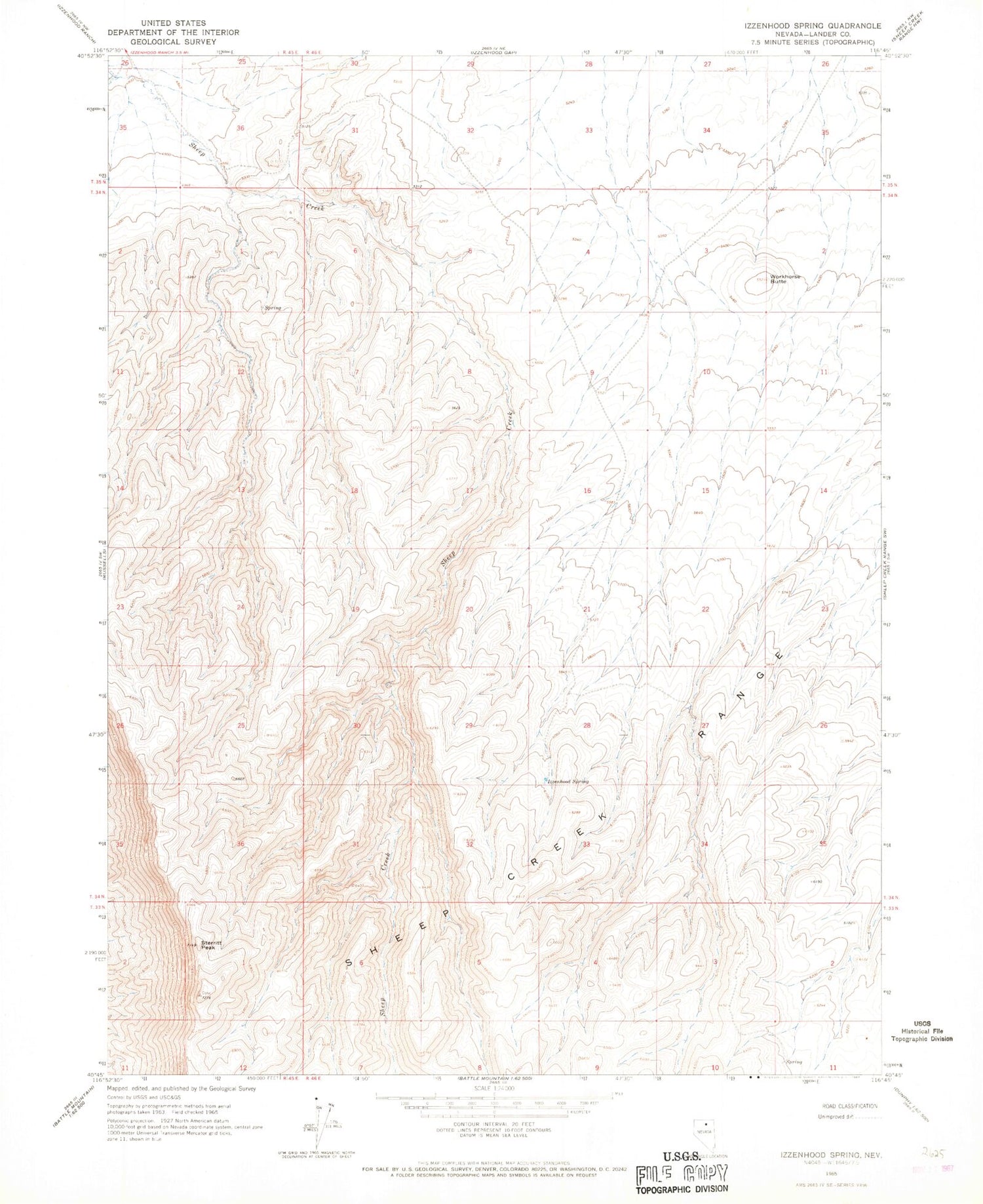 Classic USGS Izzenhood Spring Nevada 7.5'x7.5' Topo Map Image