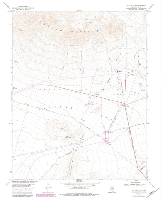 Classic USGS Jackass Flats Nevada 7.5'x7.5' Topo Map Image
