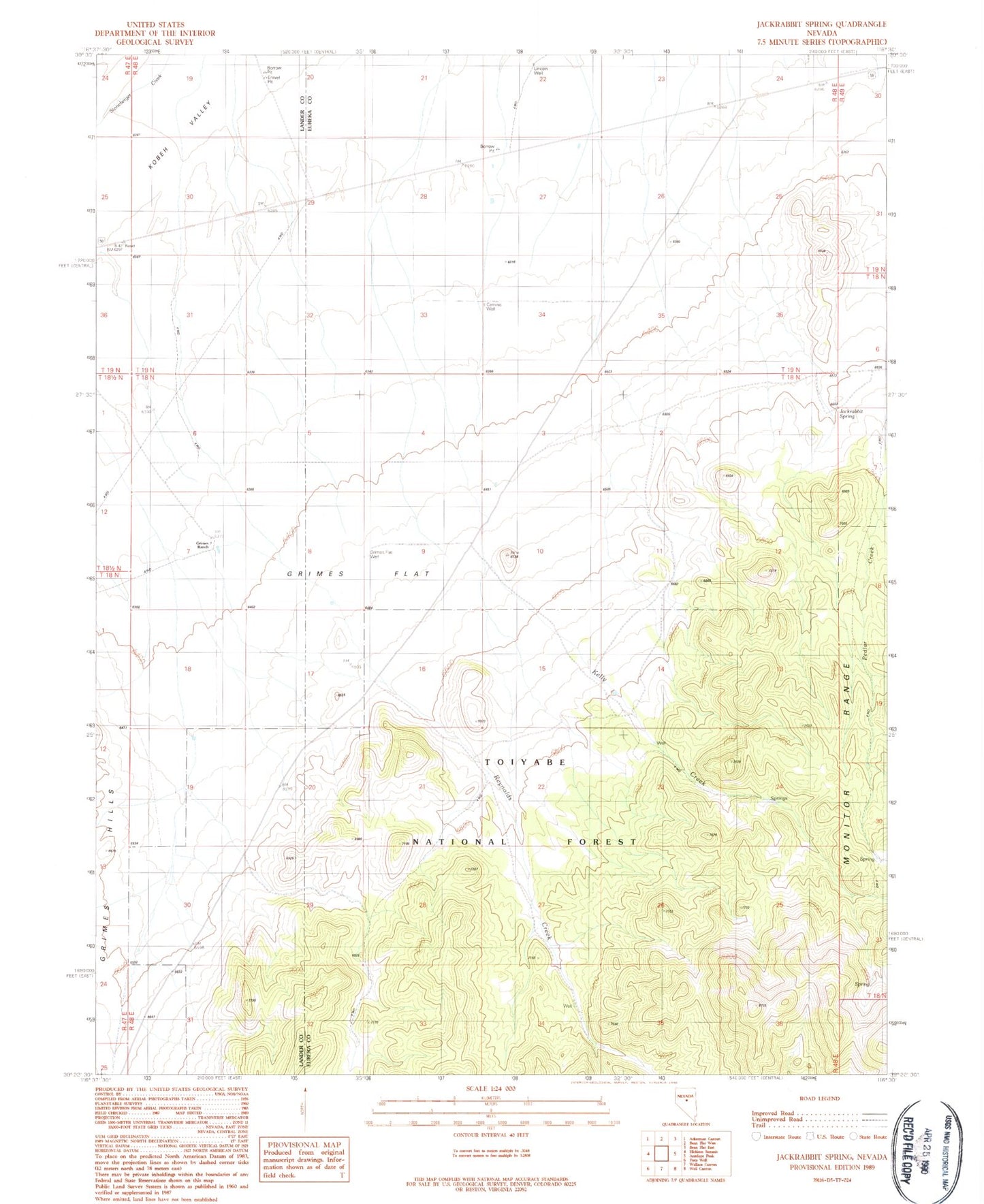 Classic USGS Jackrabbit Spring Nevada 7.5'x7.5' Topo Map Image
