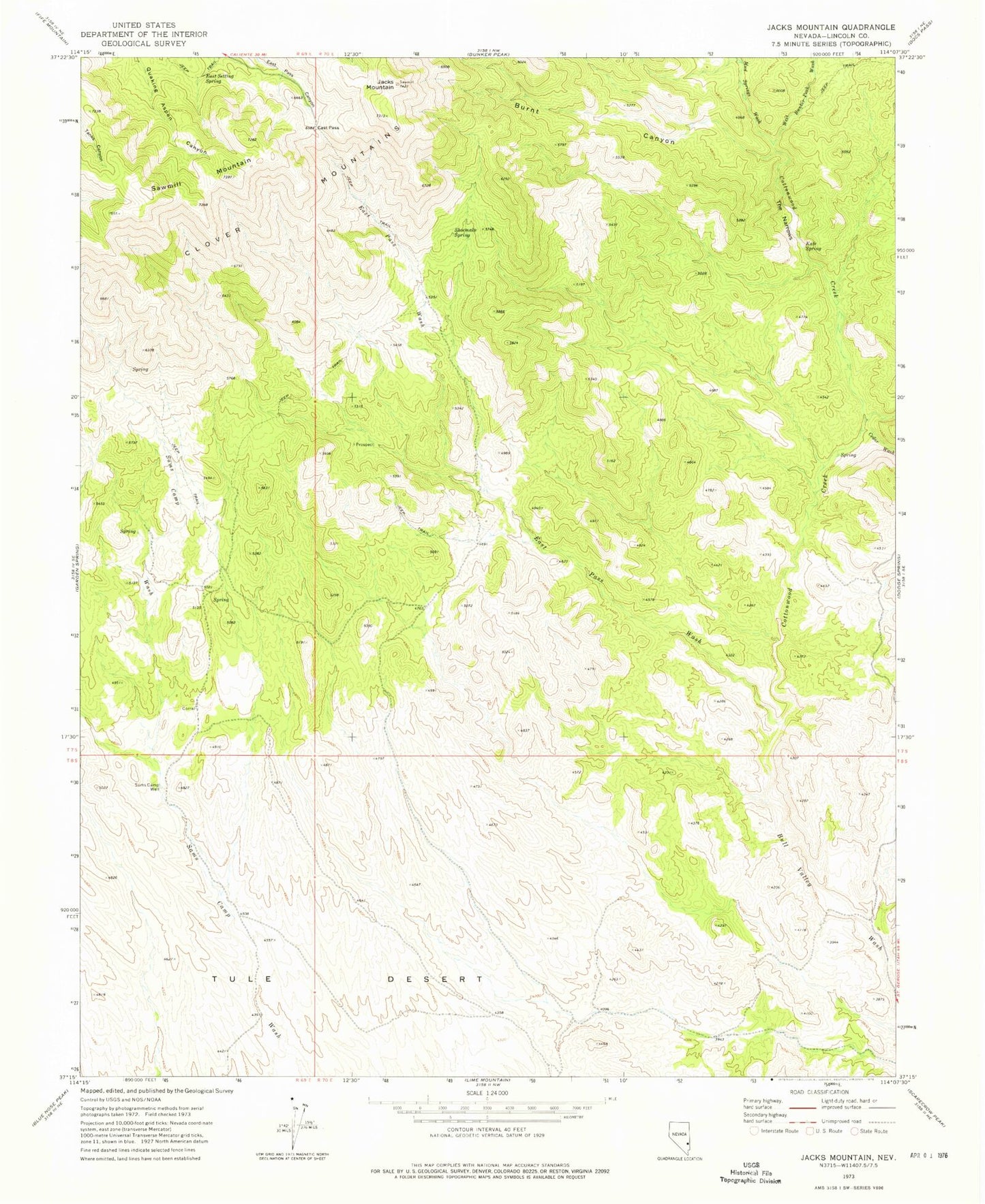 Classic USGS Jacks Mountain Nevada 7.5'x7.5' Topo Map Image