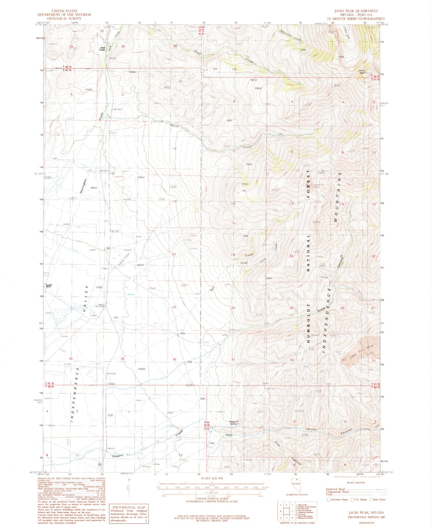 Classic USGS Jacks Peak Nevada 7.5'x7.5' Topo Map Image