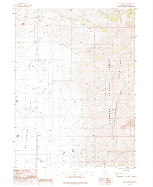 Classic USGS Jacks Peak Nevada 7.5'x7.5' Topo Map Image
