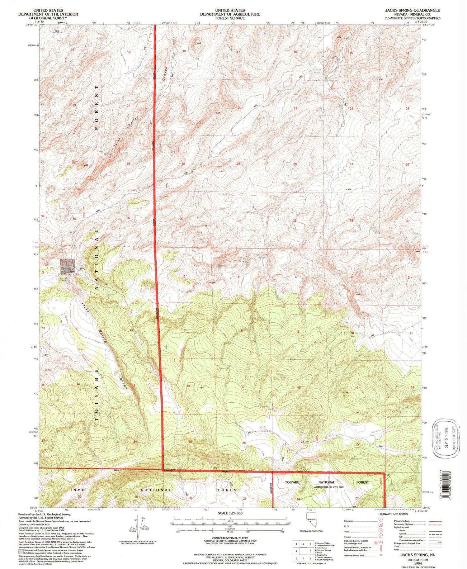 Classic USGS Jacks Spring Nevada 7.5'x7.5' Topo Map Image