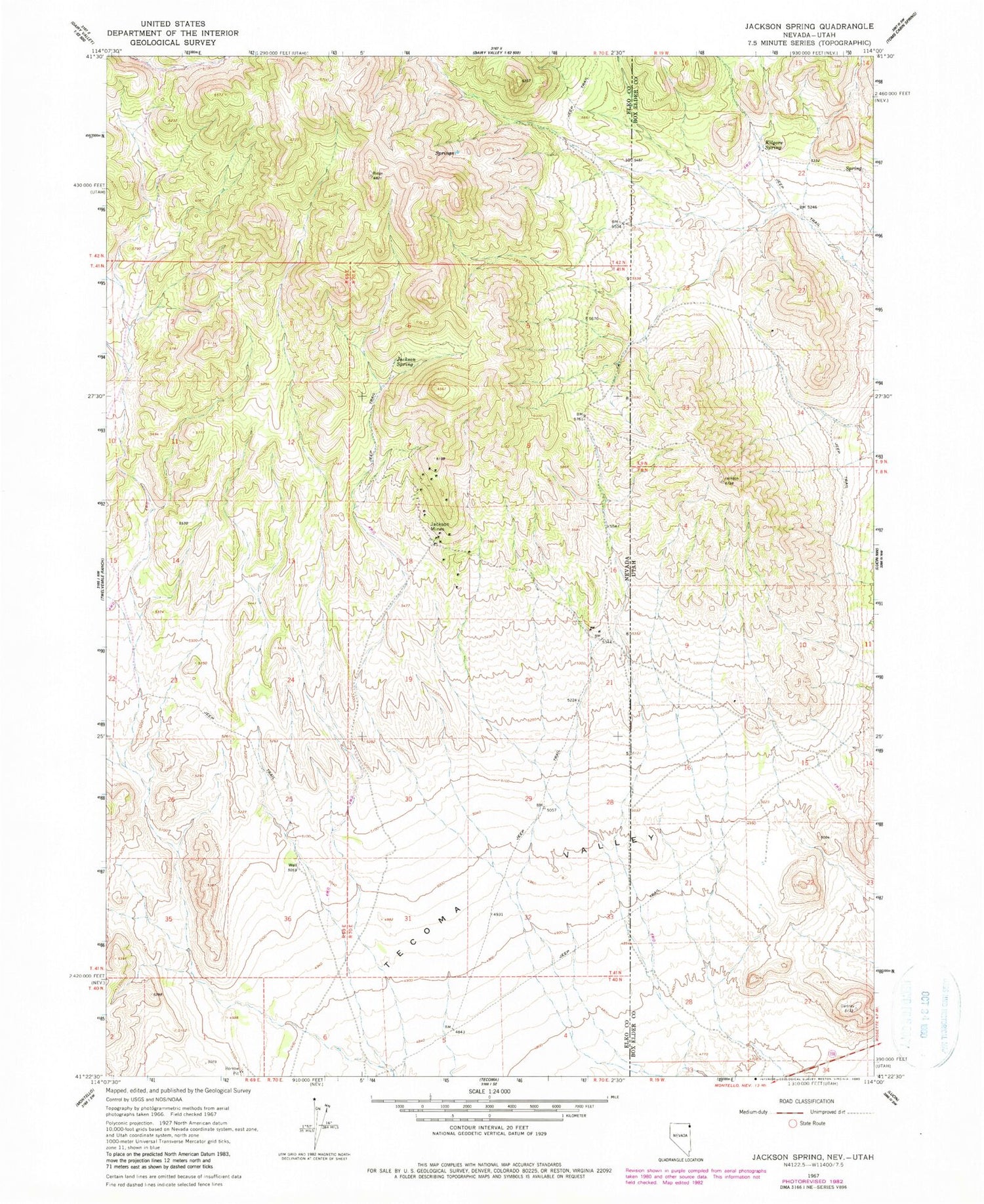 Classic USGS Jackson Spring Nevada 7.5'x7.5' Topo Map Image