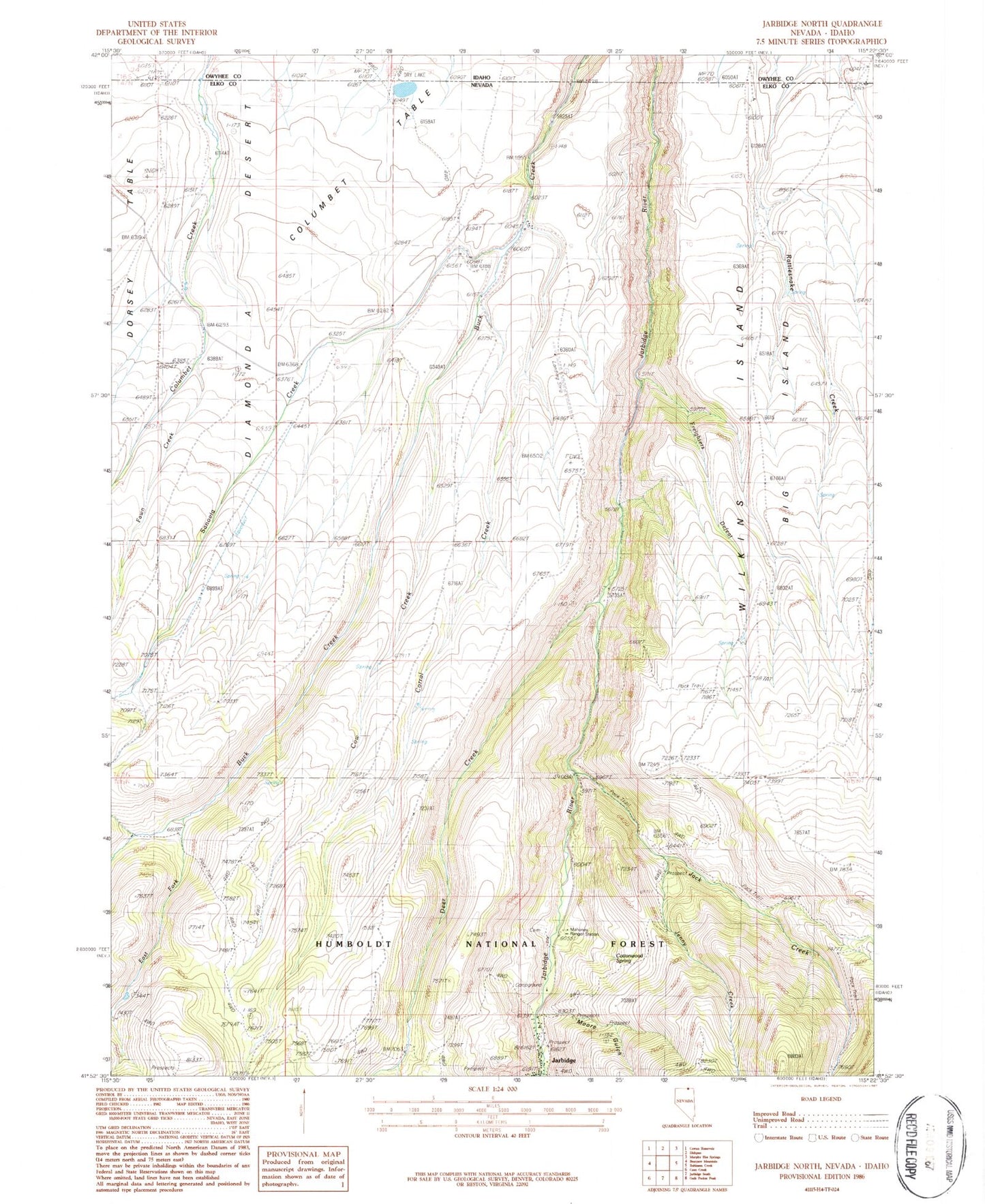 Classic USGS Jarbidge North Nevada 7.5'x7.5' Topo Map Image