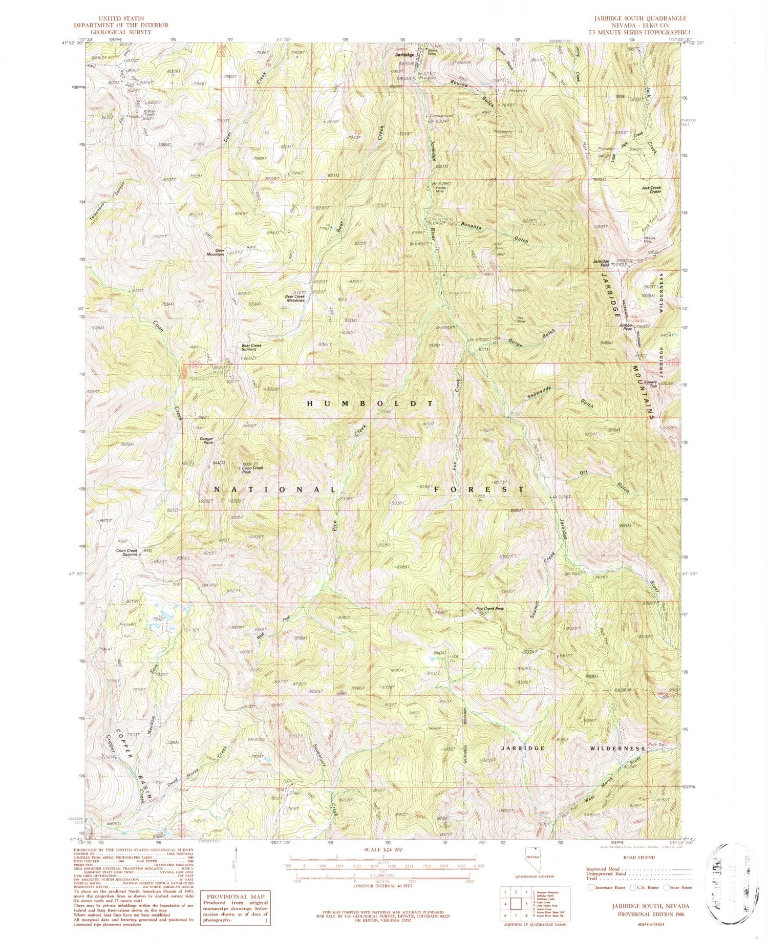 Classic USGS Jarbidge South Nevada 7.5'x7.5' Topo Map Image