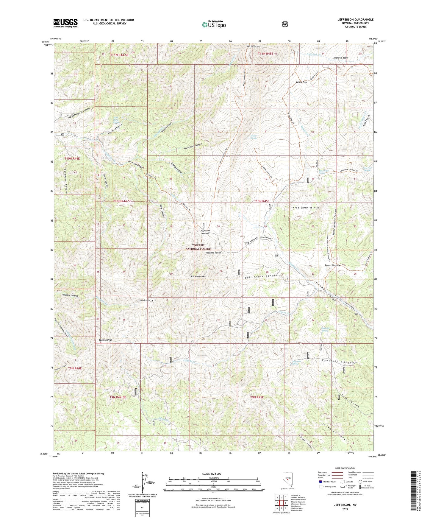 Jefferson Nevada US Topo Map Image