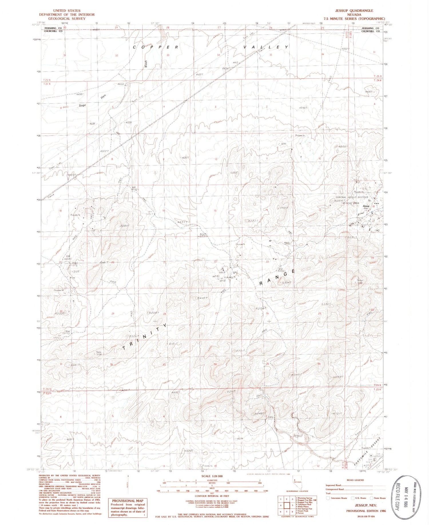 Classic USGS Jessup Nevada 7.5'x7.5' Topo Map Image