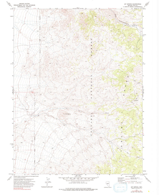 Classic USGS Jet Spring Nevada 7.5'x7.5' Topo Map Image