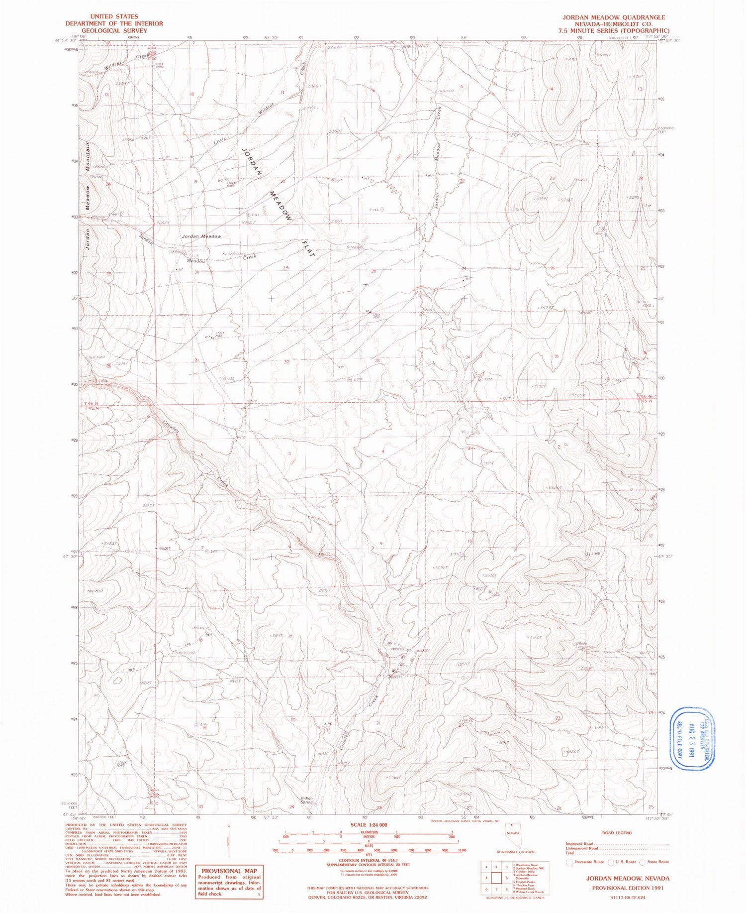 Classic USGS Jordan Meadow Nevada 7.5'x7.5' Topo Map Image