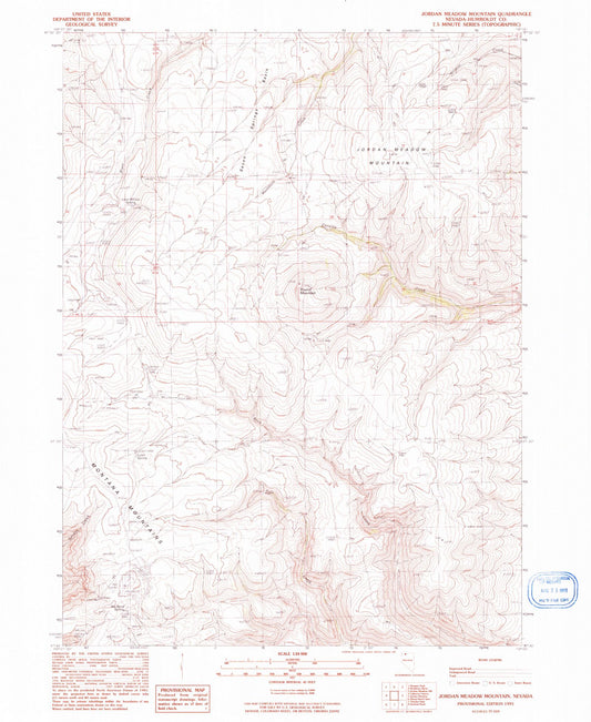 Classic USGS Jordan Meadow Mountain Nevada 7.5'x7.5' Topo Map Image