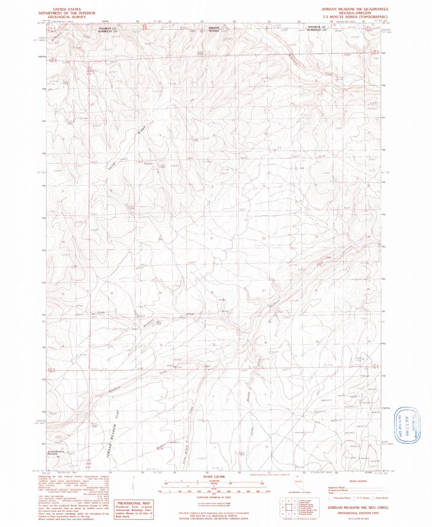 Classic USGS Jordan Meadow NW Nevada 7.5'x7.5' Topo Map Image