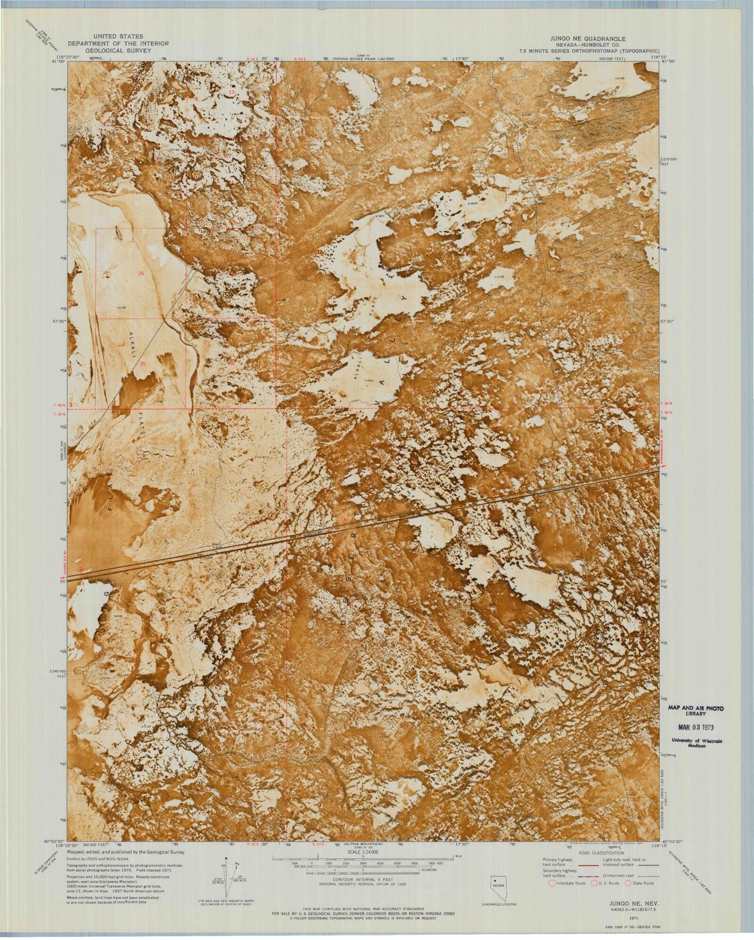Classic USGS Jungo NE Nevada 7.5'x7.5' Topo Map Image