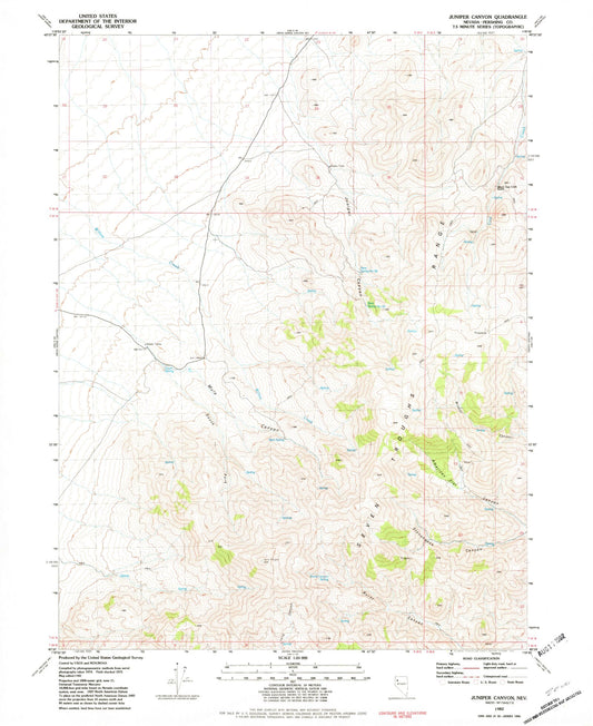 Classic USGS Juniper Canyon Nevada 7.5'x7.5' Topo Map Image