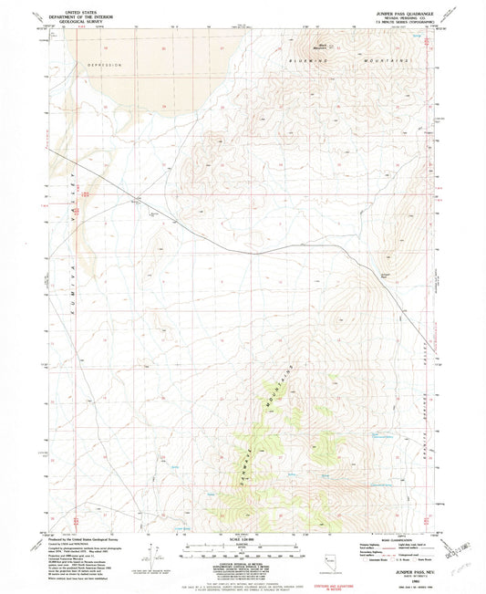 Classic USGS Juniper Pass Nevada 7.5'x7.5' Topo Map Image