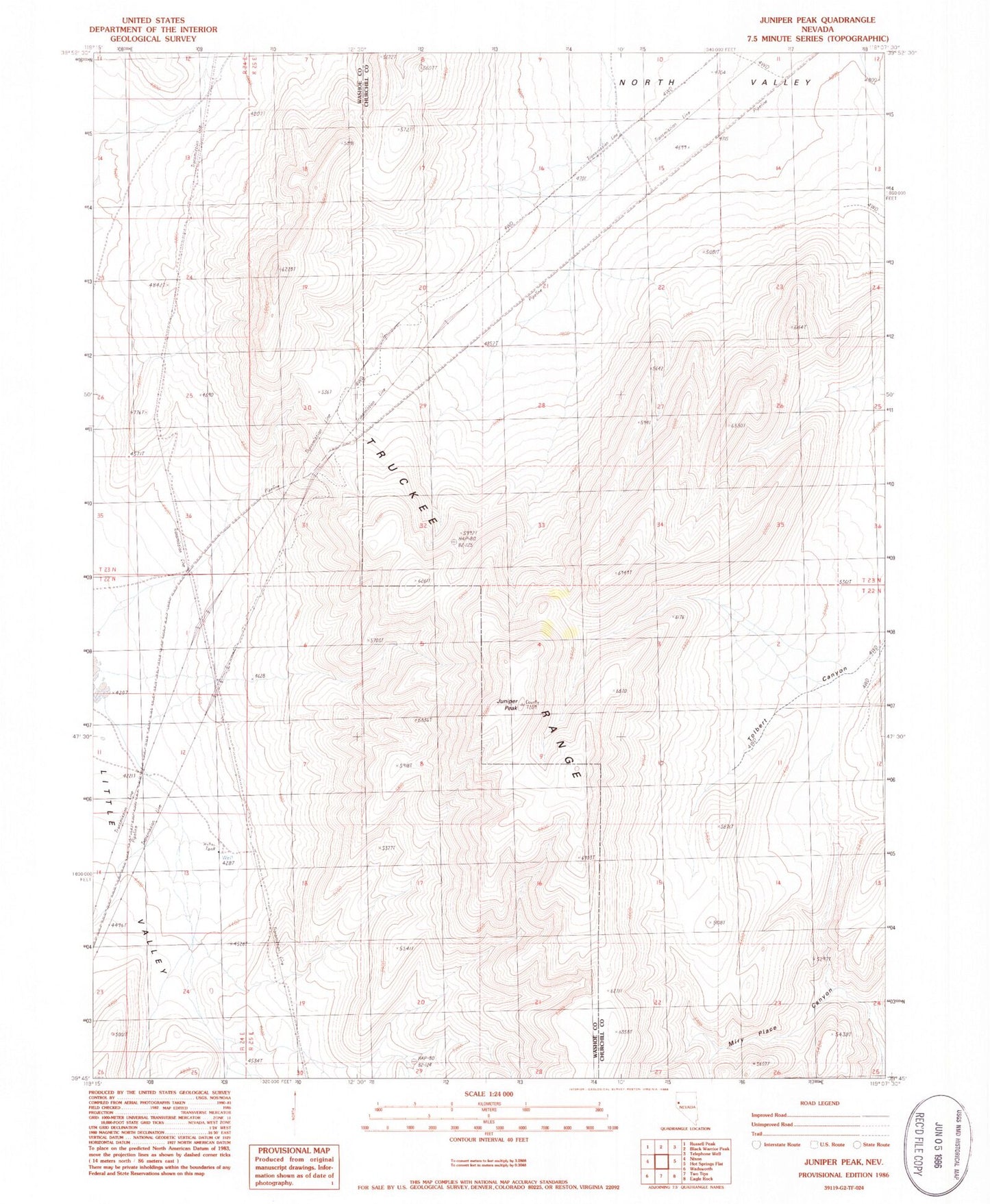 Classic USGS Juniper Peak Nevada 7.5'x7.5' Topo Map Image