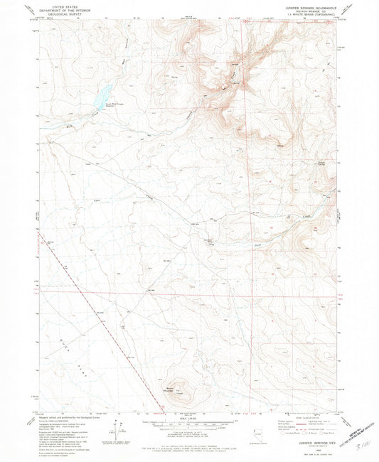 Classic USGS Juniper Springs Nevada 7.5'x7.5' Topo Map Image