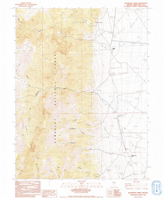 Classic USGS Kalamazoo Creek Nevada 7.5'x7.5' Topo Map Image