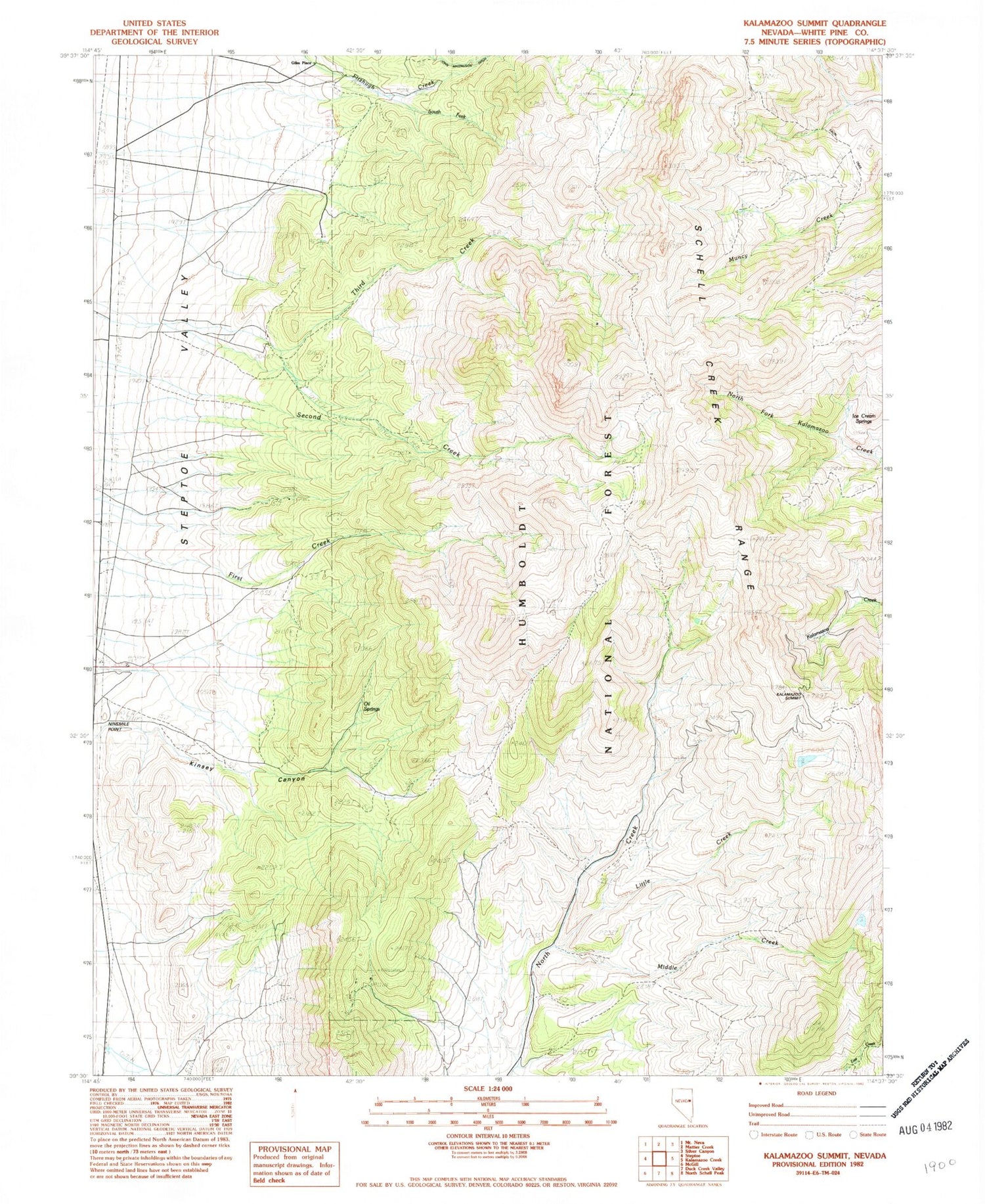 Classic USGS Kalamazoo Summit Nevada 7.5'x7.5' Topo Map Image