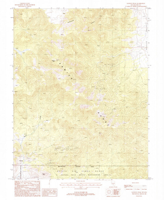 Classic USGS Kawich Peak Nevada 7.5'x7.5' Topo Map Image