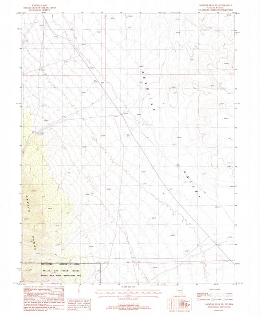 Classic USGS Kawich Peak NE Nevada 7.5'x7.5' Topo Map Image