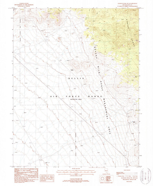 Classic USGS Kawich Peak SW Nevada 7.5'x7.5' Topo Map Image