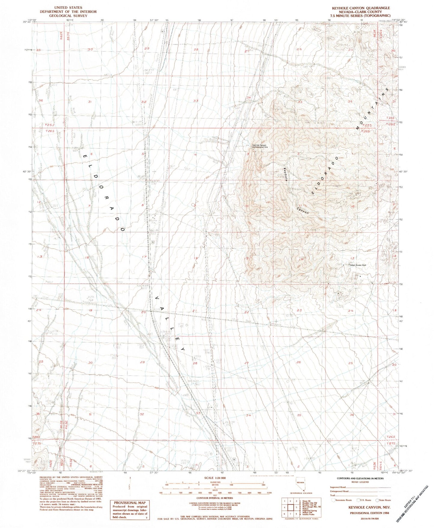 Classic USGS Keyhole Canyon Nevada 7.5'x7.5' Topo Map Image