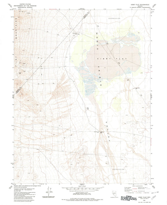 Classic USGS Kibby Flat Nevada 7.5'x7.5' Topo Map Image