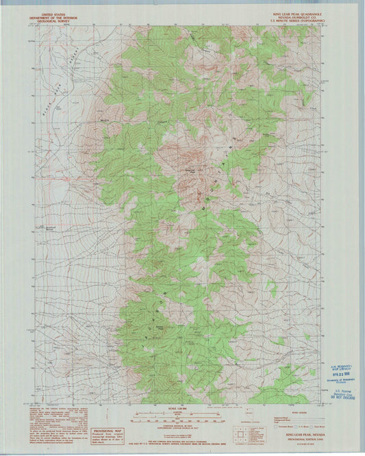 Classic USGS King Lear Peak Nevada 7.5'x7.5' Topo Map Image
