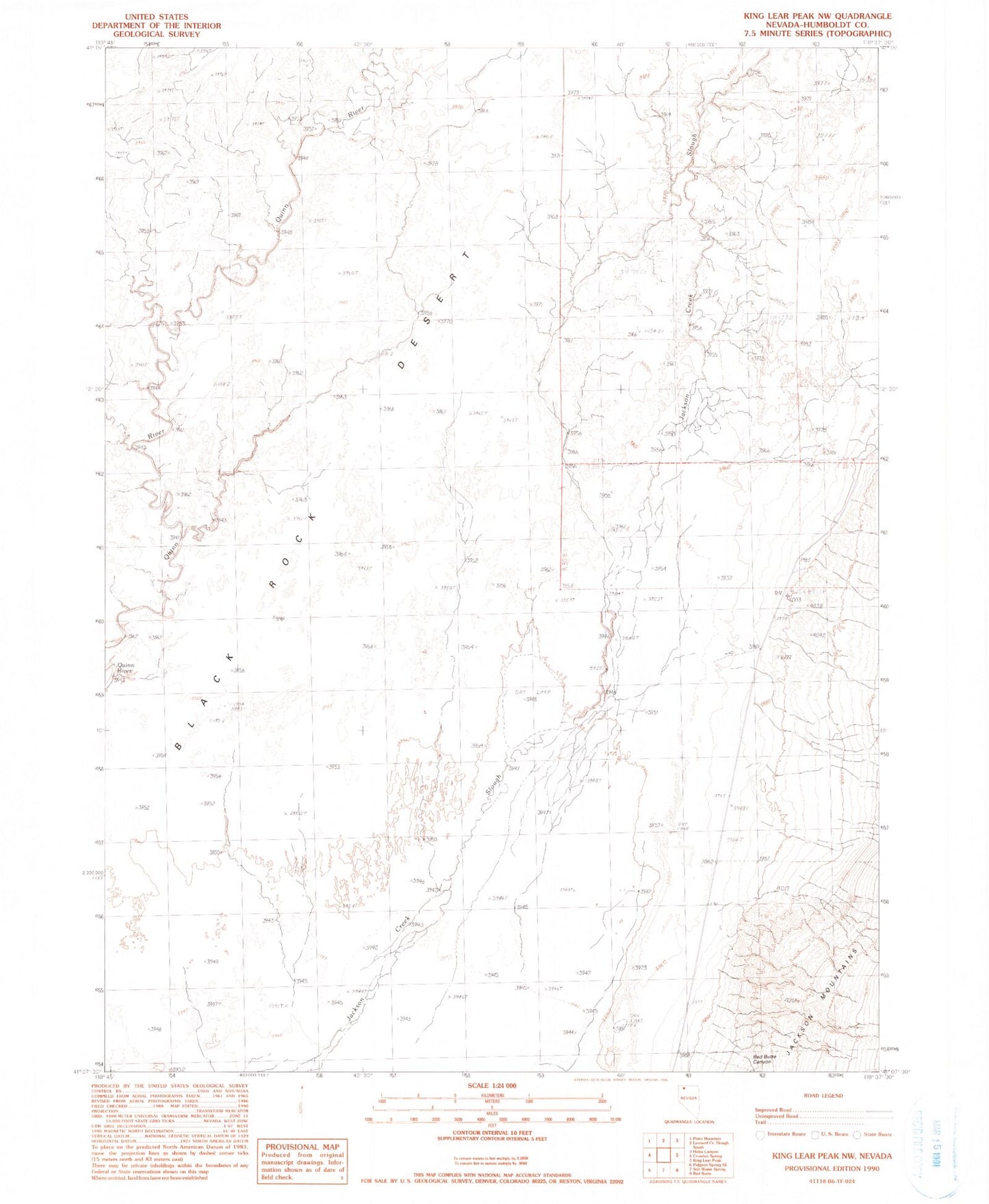 Classic USGS King Lear Peak NW Nevada 7.5'x7.5' Topo Map Image