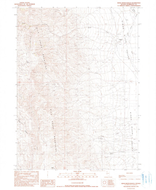 Classic USGS Kings River Ranch Nevada 7.5'x7.5' Topo Map Image