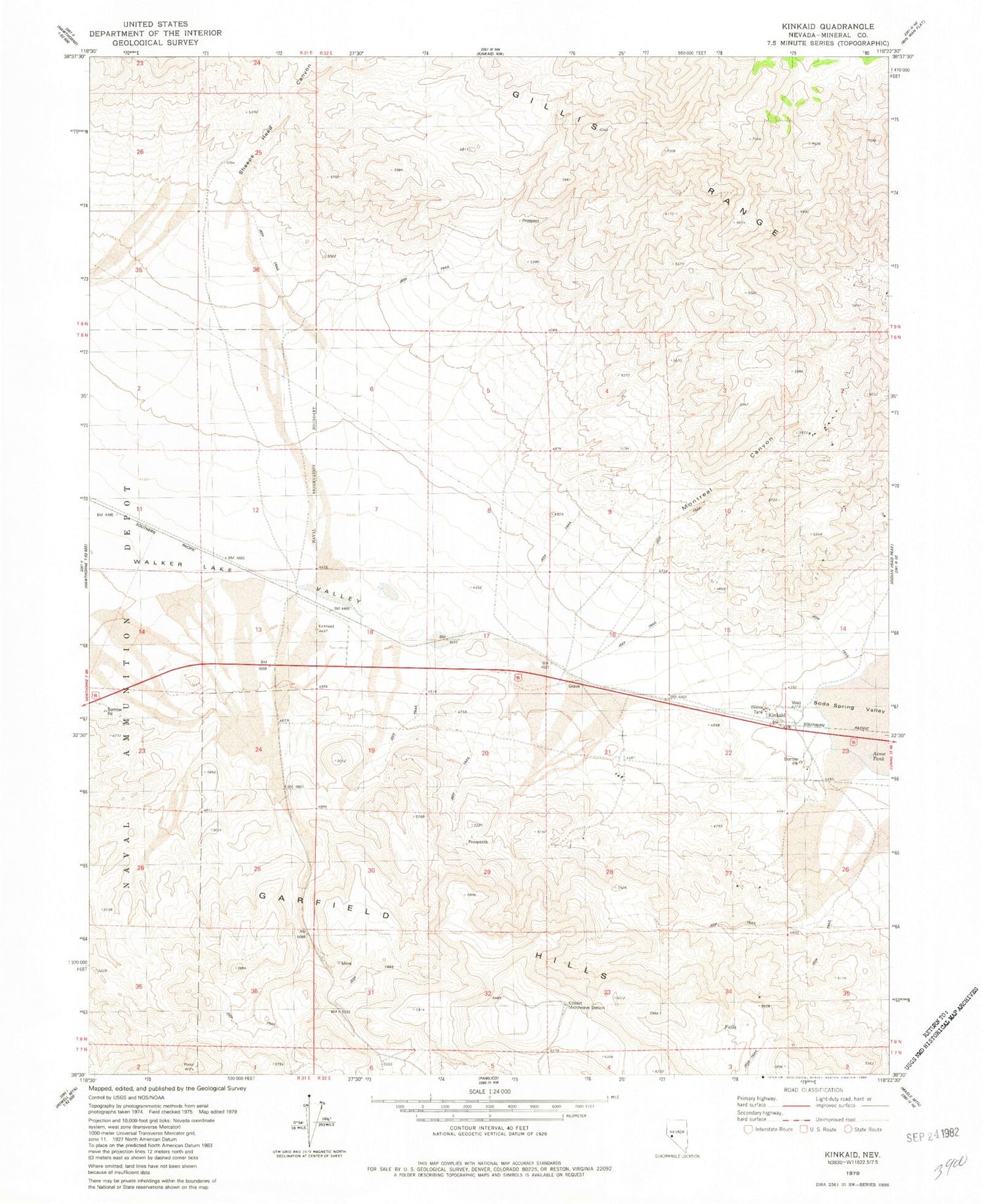 Classic USGS Kinkaid Nevada 7.5'x7.5' Topo Map Image