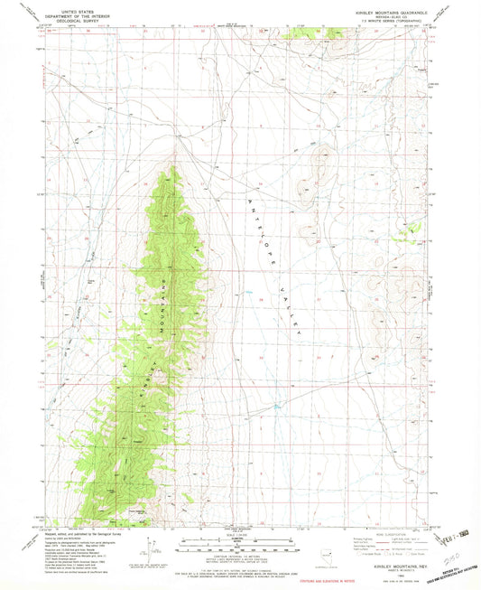 Classic USGS Kinsley Mountains Nevada 7.5'x7.5' Topo Map Image