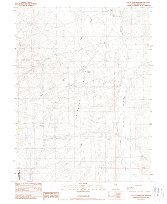 Classic USGS Kitchen Meadow Nevada 7.5'x7.5' Topo Map Image