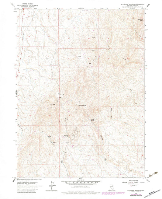 Classic USGS Kittridge Springs Nevada 7.5'x7.5' Topo Map Image