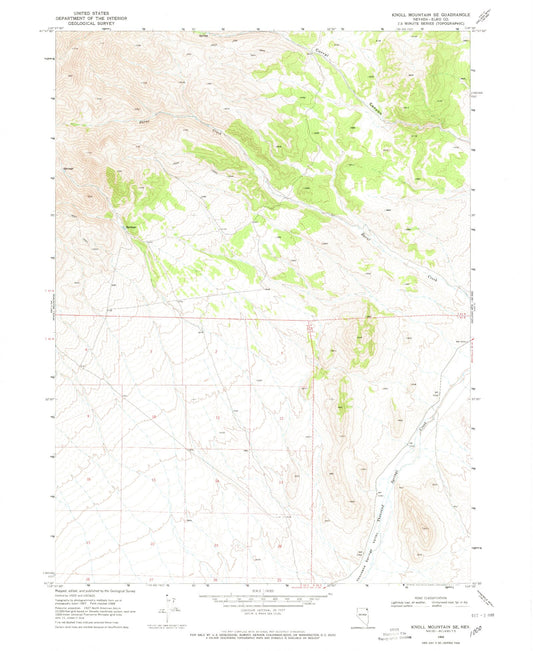 Classic USGS Knoll Mountain SE Nevada 7.5'x7.5' Topo Map Image
