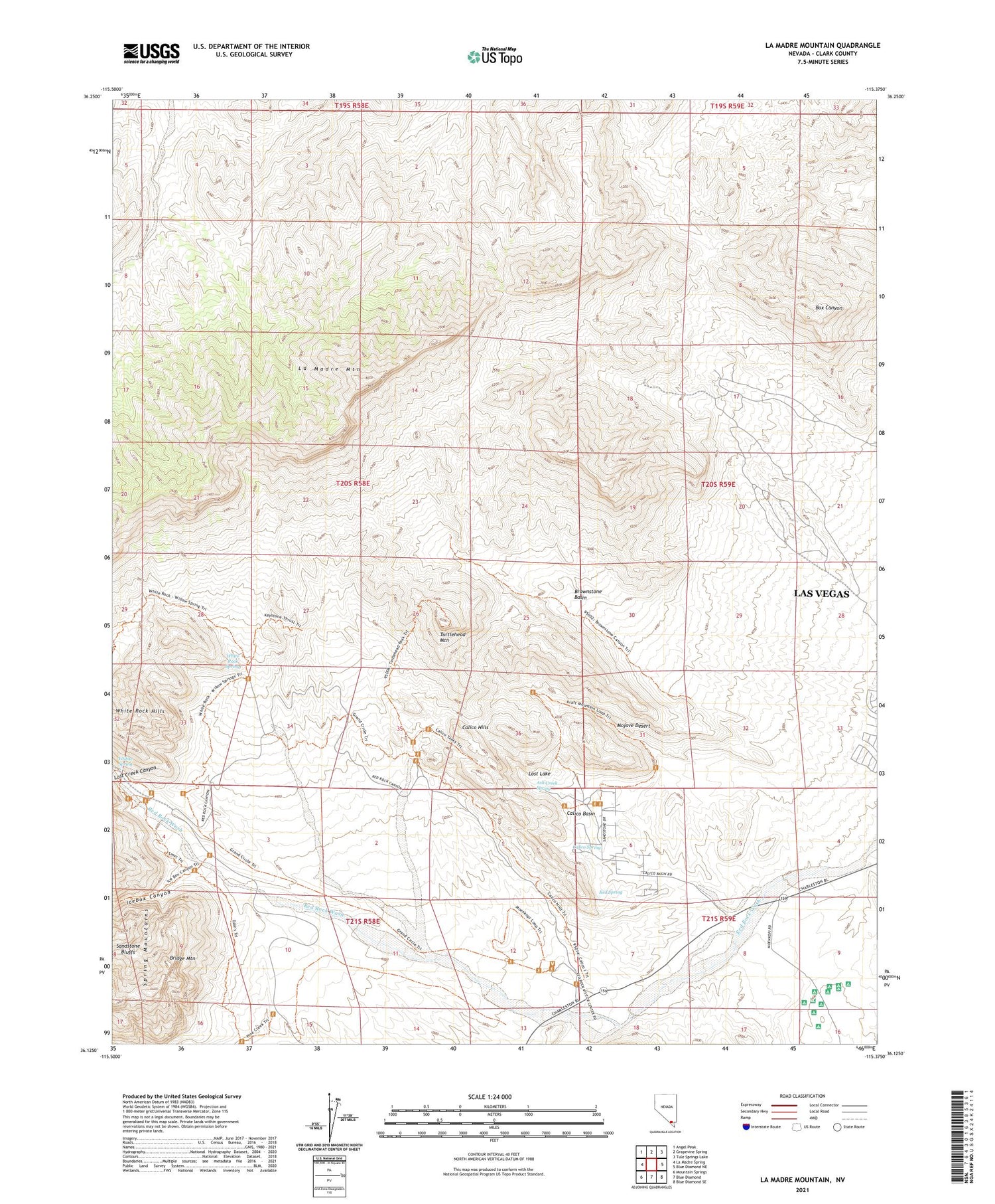 La Madre Mountain Nevada US Topo Map Image