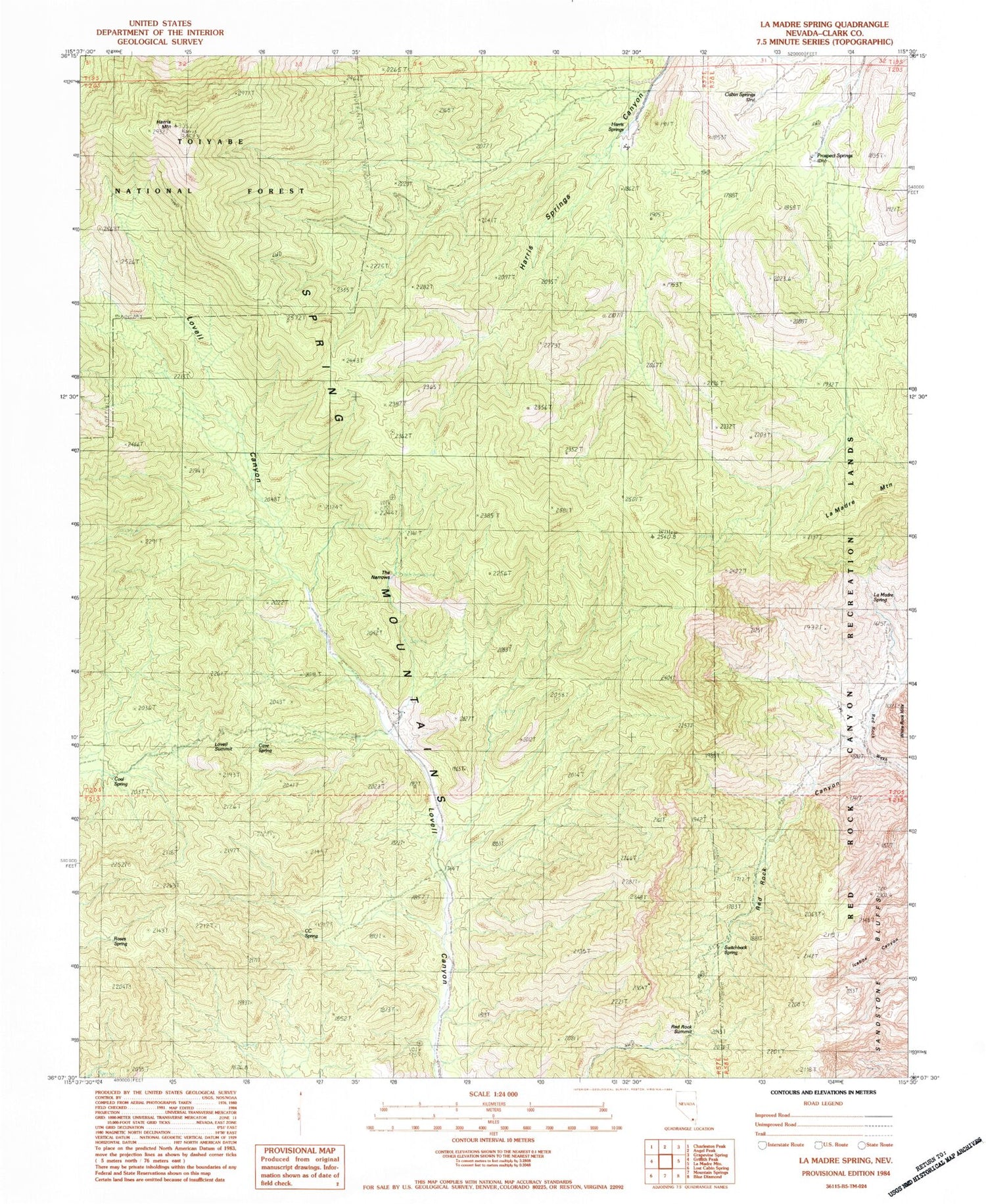 Classic USGS La Madre Spring Nevada 7.5'x7.5' Topo Map Image