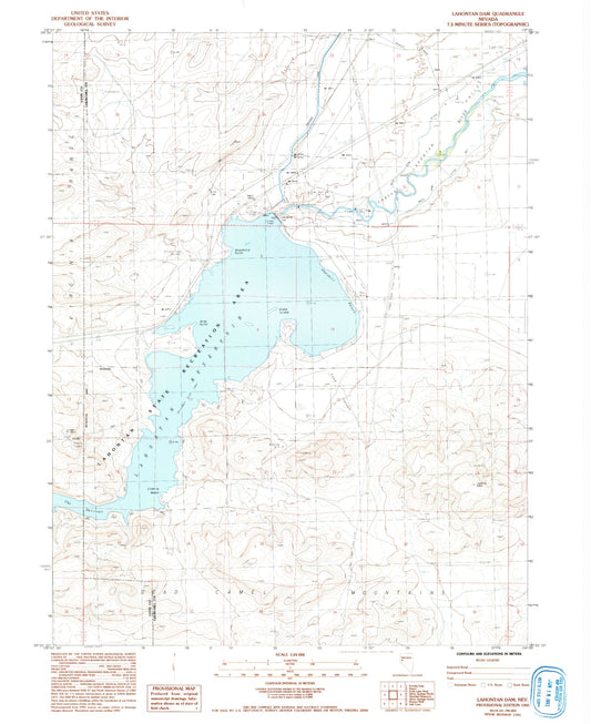 Classic USGS Lahontan Dam Nevada 7.5'x7.5' Topo Map Image
