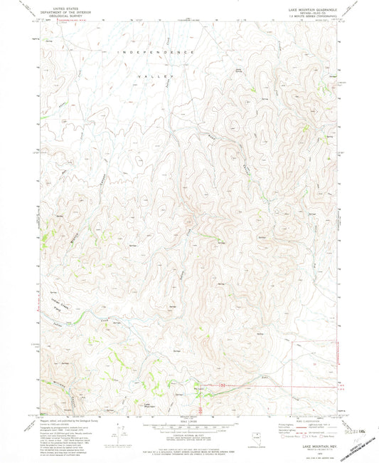 Classic USGS Lake Mountain Nevada 7.5'x7.5' Topo Map Image