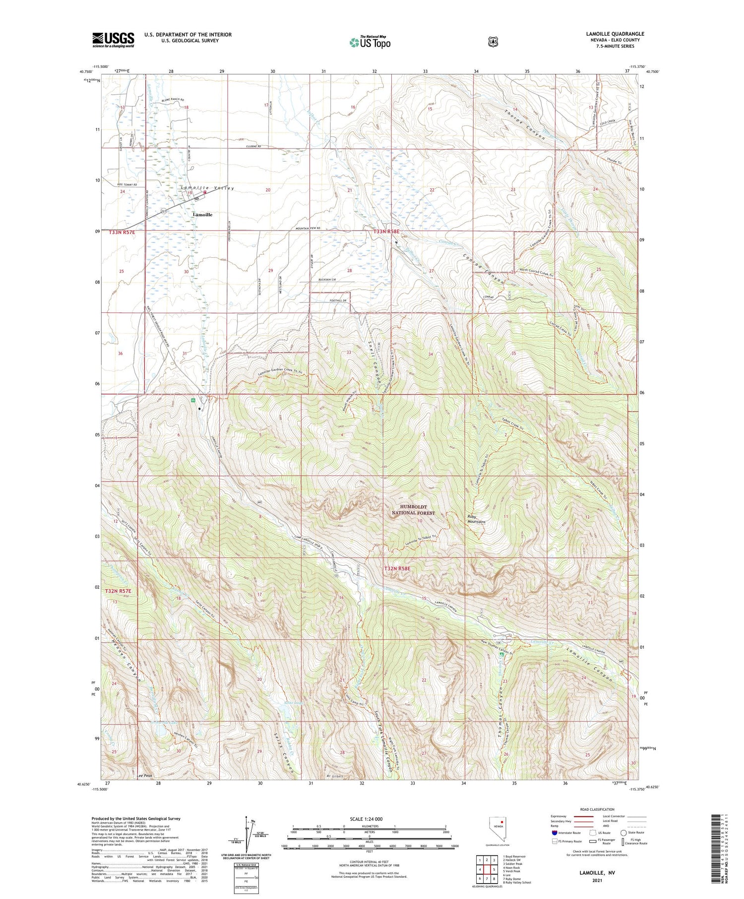 Lamoille Nevada US Topo Map Image