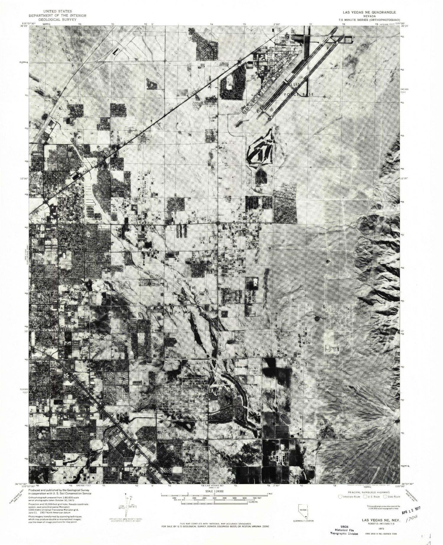 Classic USGS Las Vegas NE Nevada 7.5'x7.5' Topo Map Image