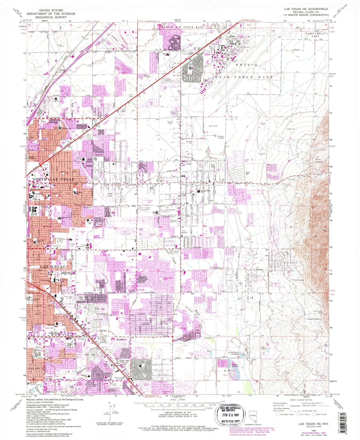 Classic USGS Las Vegas NE Nevada 7.5'x7.5' Topo Map Image