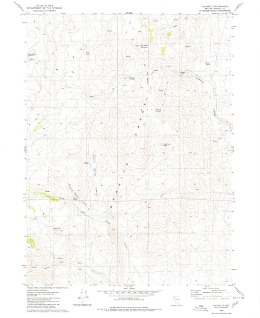 Classic USGS Leadville Nevada 7.5'x7.5' Topo Map Image