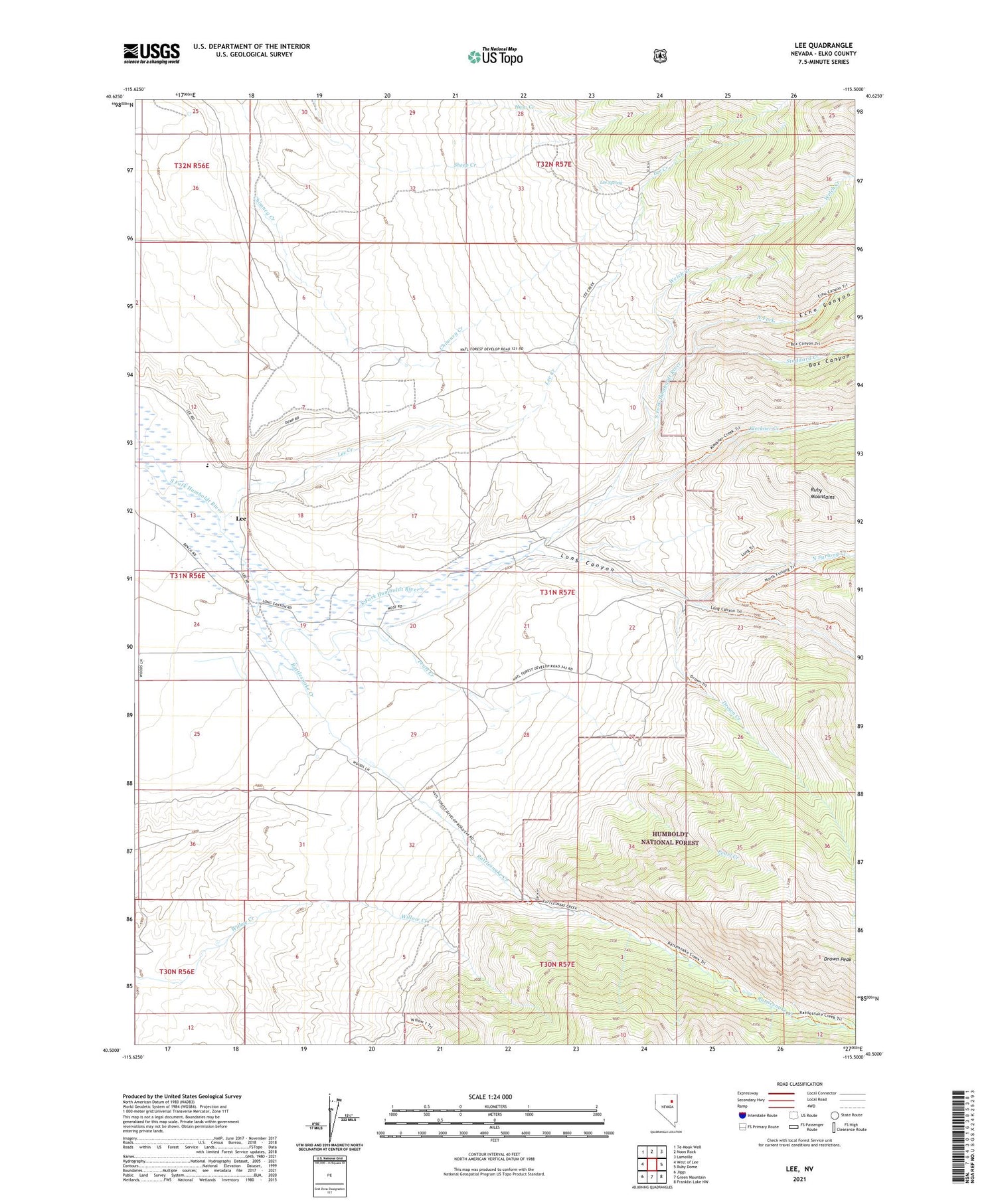 Lee Nevada US Topo Map Image