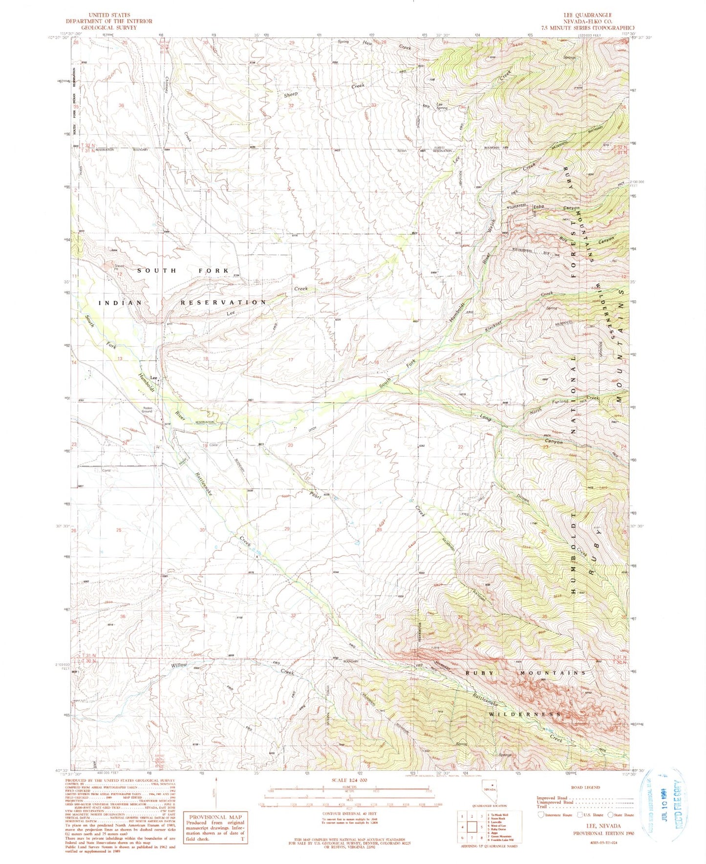 Classic USGS Lee Nevada 7.5'x7.5' Topo Map Image