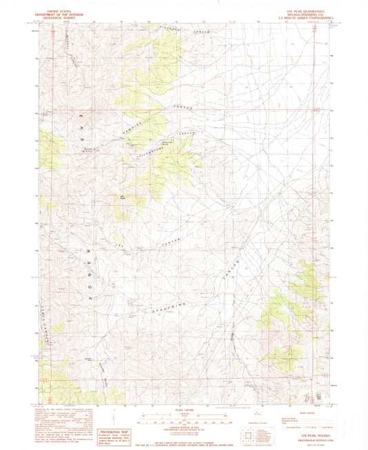 Classic USGS Lee Peak Nevada 7.5'x7.5' Topo Map Image