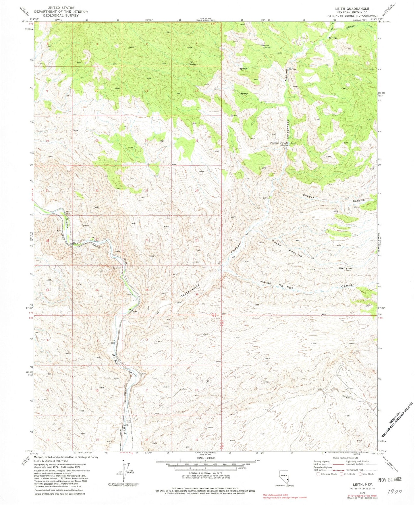 Classic USGS Leith Nevada 7.5'x7.5' Topo Map Image